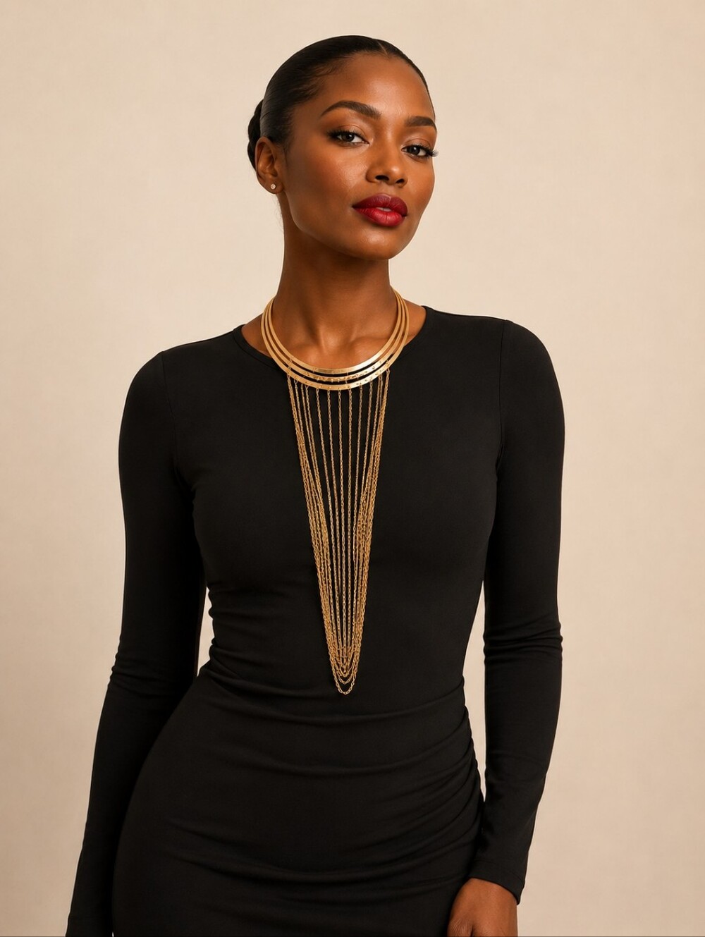 Long Statement Collar Necklace Golden Tone Waterfall Chains Dainty Unique New